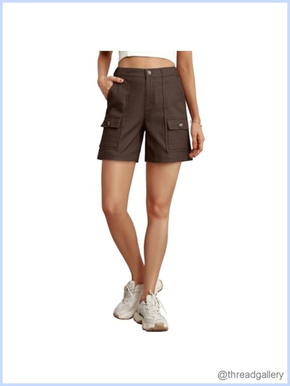 Cargo Shorts for Women Cotton Spandex Elastic Waist Relaxed Fit 6 Pockets